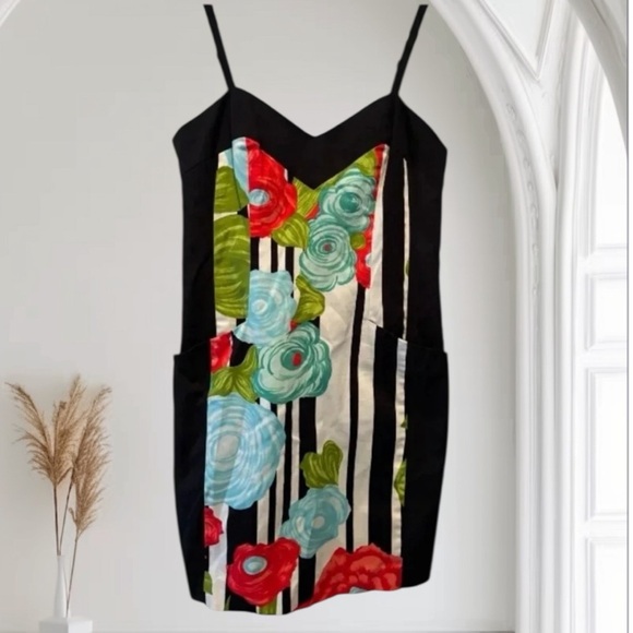 NANETTE LEPORE EUC WOMENS DRESS MINI SUMMER BLUE BLACK GREEN WEDDING WHITE SZ 2 - Picture 1 of 8